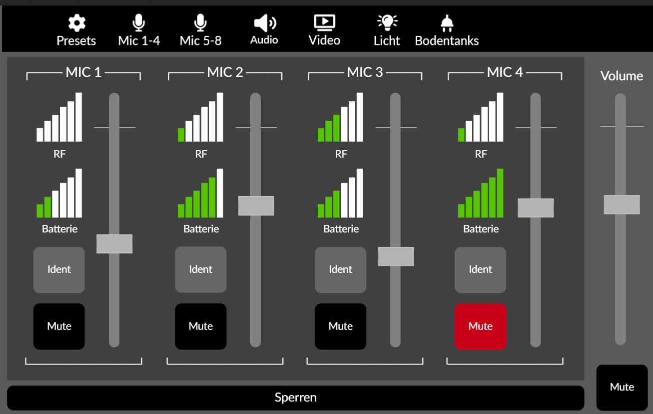 Screenshot Beispiel eines komplexen Audiosteuerungs-Dashboards