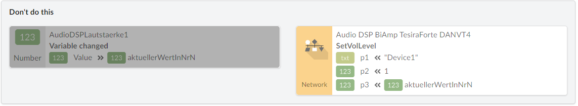 Screenshot Don&#39;t (1): Variable Changed Auslöser / Skript im Modul Skript Blöcke