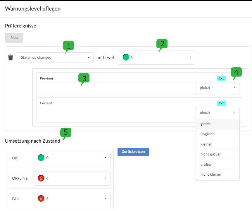 Modul Setup: Warnungslevel konfigurieren