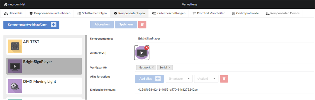 Beispiel: Benutzerdefinierter Komponententyp für Brightsign-Player