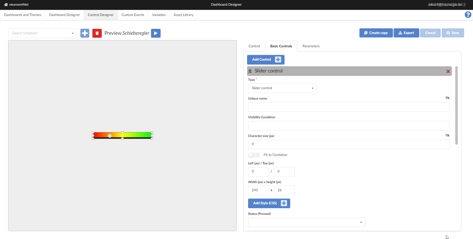 Screenshot Slider Control Eigenschaften 1