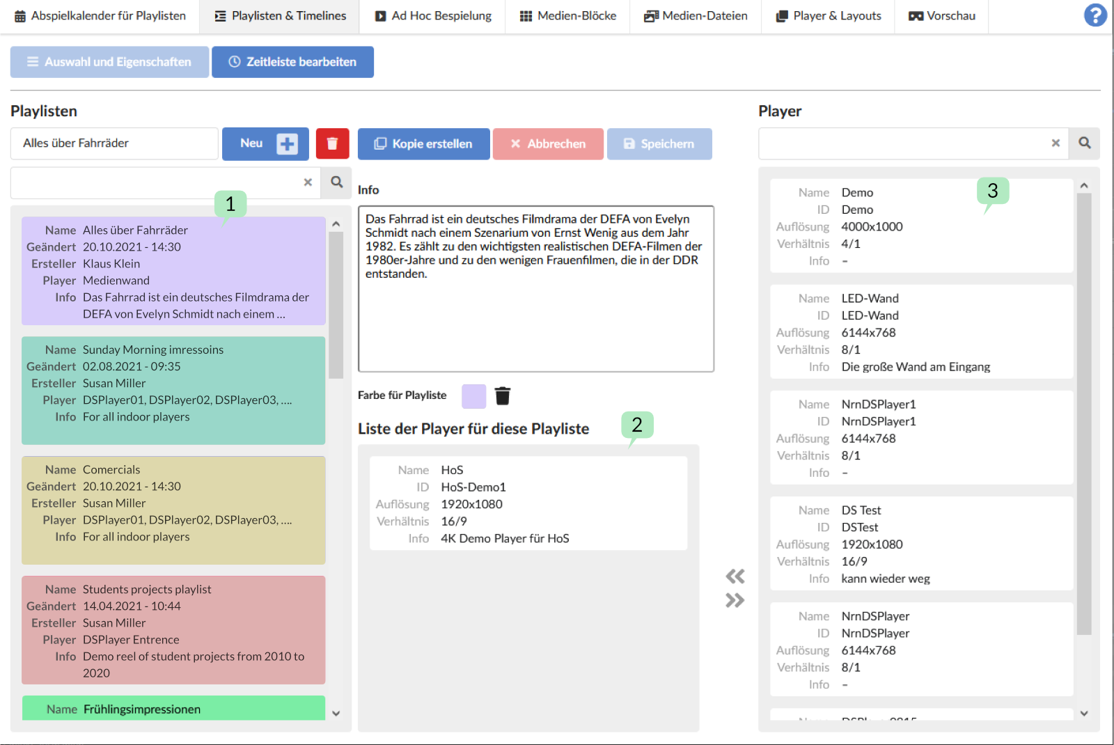 Screenshot Reiter Playlisten &amp; Timelines