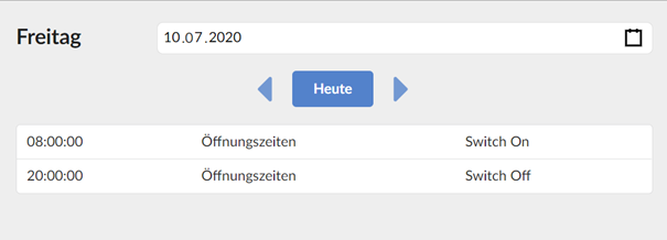 Screenshot Anzeige des ingesamten Zeitplans für einen einzelnen Tag