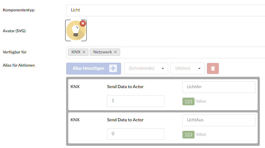 Module Setup: Screenshot creation of an alias for an action