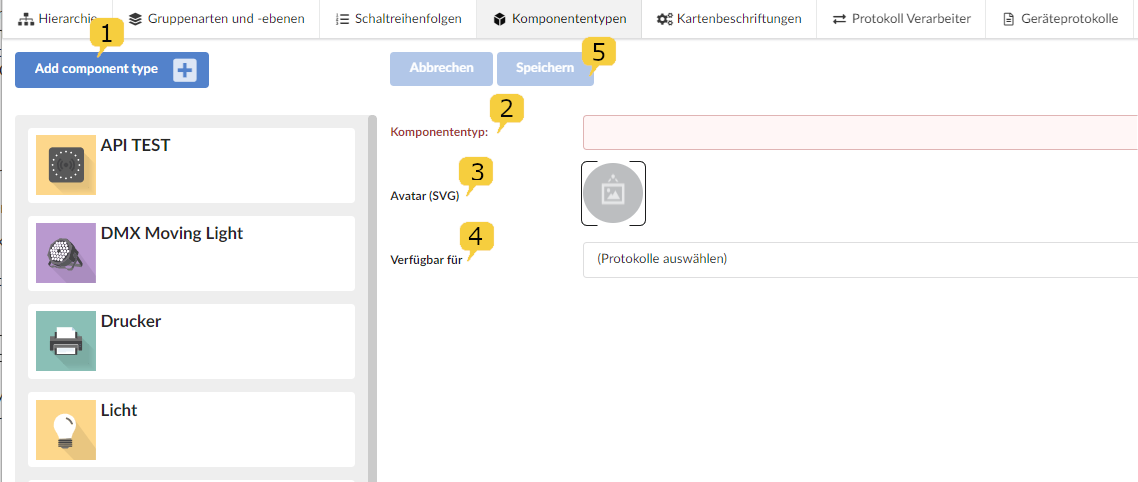 Module Setup: Screenshot creating a new component type