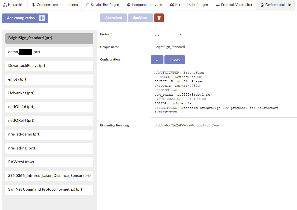 Screenshot: Device protocols tab