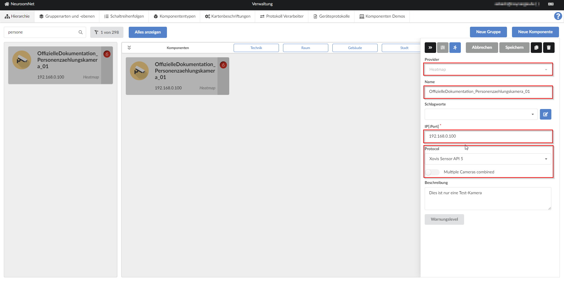 Create screenshot of camera component in the Setup module