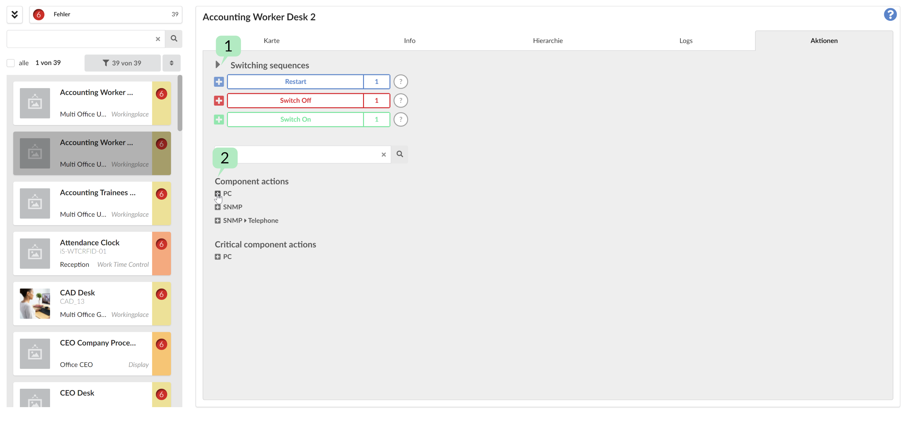 Module Monitoring: Actions tab 1