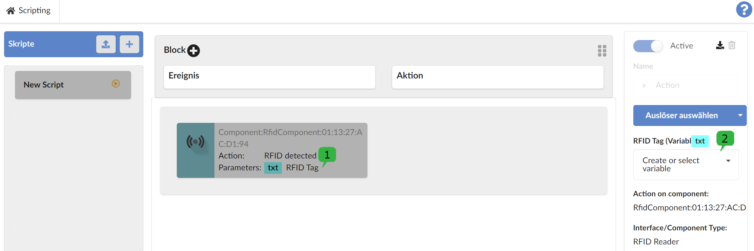 Screenshot assigning a variable to an event