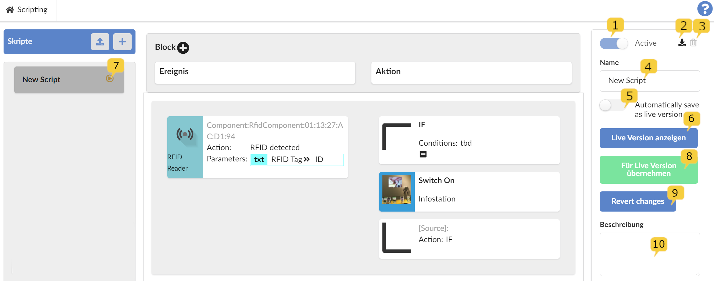 Screenshot script properties and going live