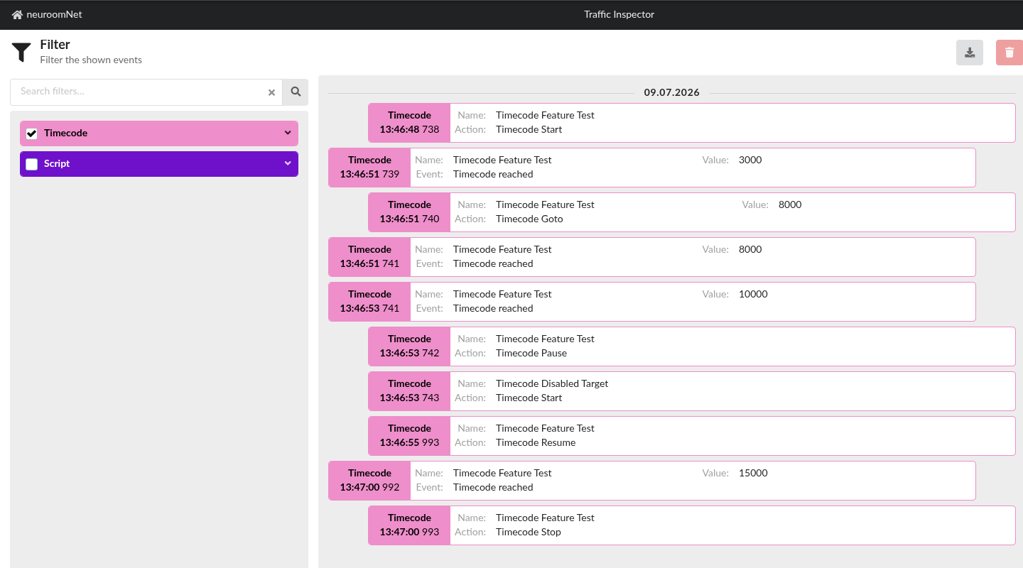 Screenshot timecode events in the Traffic Inspector module
