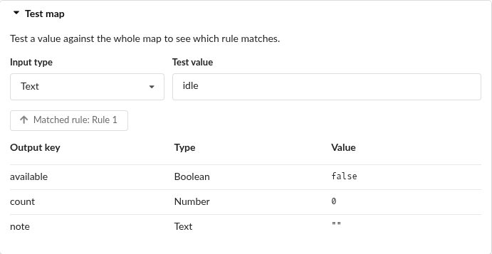 Test map results for Capabilities and input idle, preserving Boolean false, Number zero and empty Text